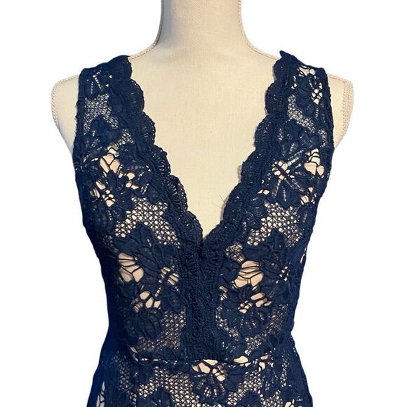 Soieblu Lace Floral Cocktail Knee Length Sheath Dress Blue Small - Picture 3 of 7